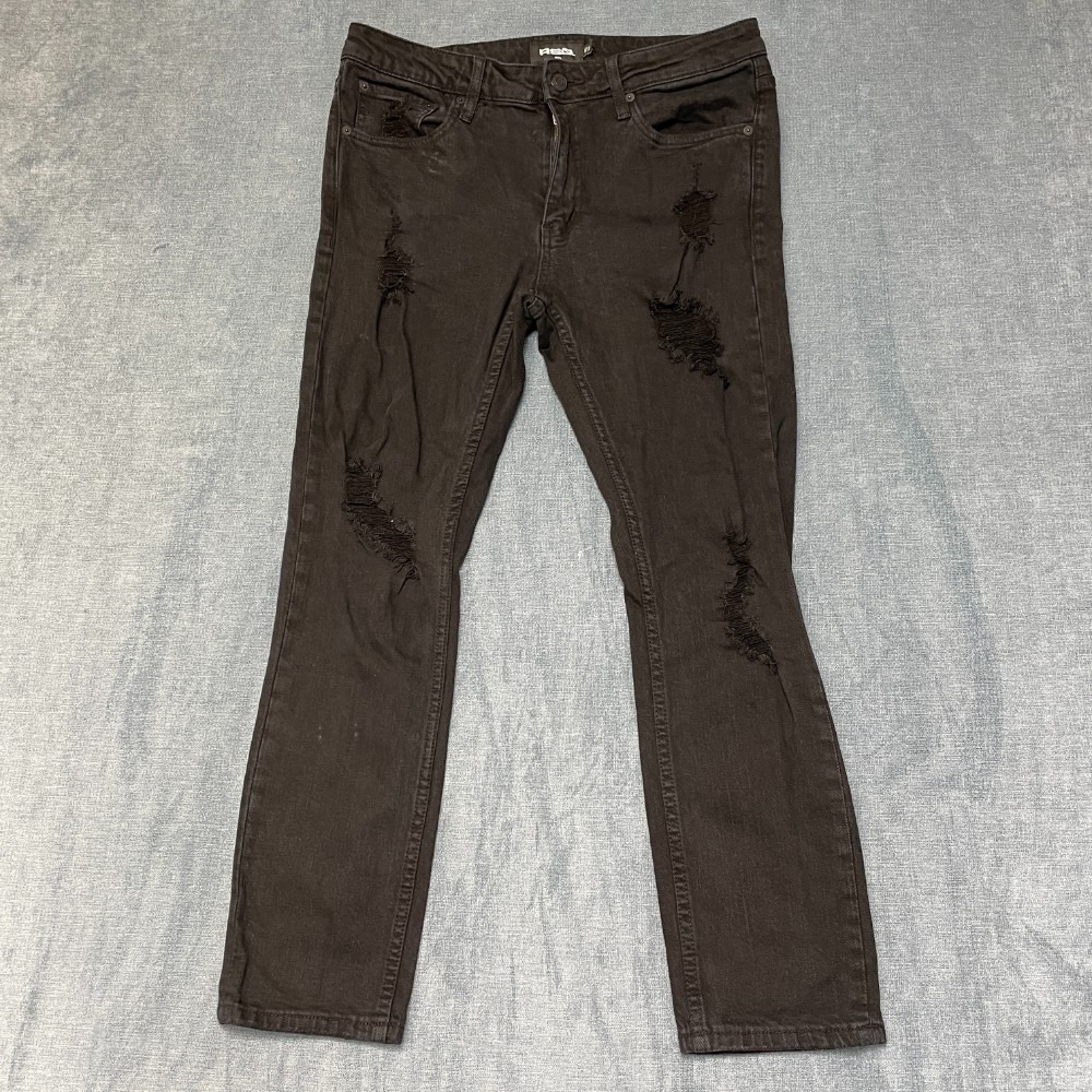 RSQ Skinny Jeans Mens 34x26.5 Black Denim Dark Wash Distressed Straight Leg